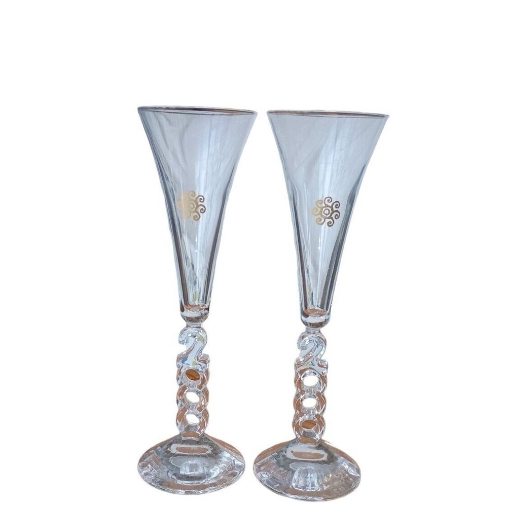 2000 Millennium Crystal Champagne Flutes Cristal d'Arques of France Collectors